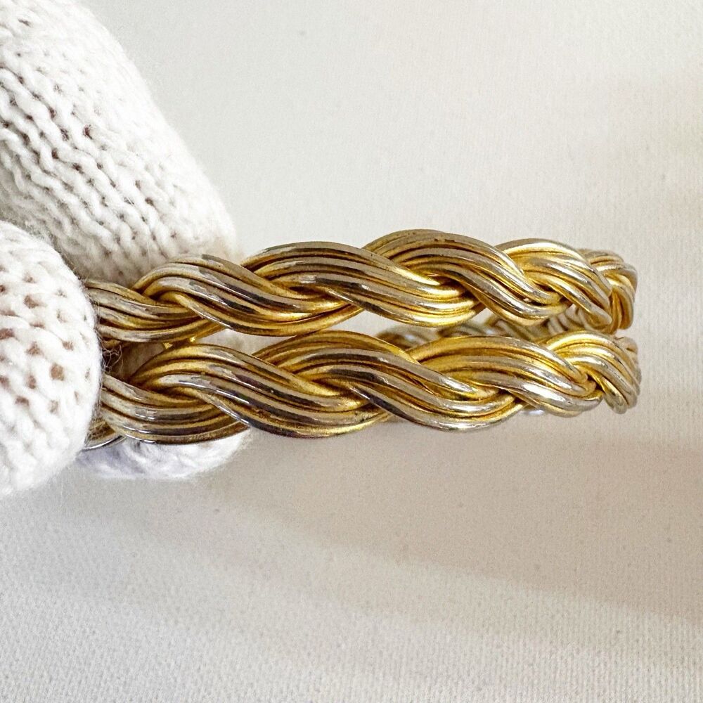 Braided Gold Tone Double Bangle Bracelet Fashion Jewelry